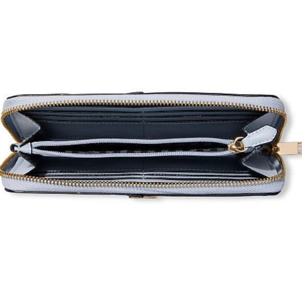 Nip luxury VS sky blue 1/2 vegan croc gold tone v zip long wallet - Picture 4 of 5